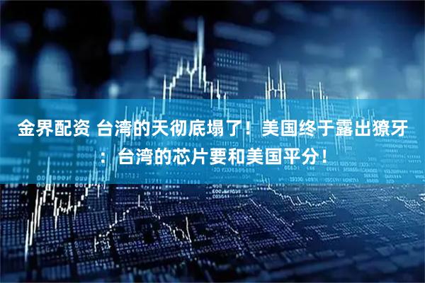 金界配资 台湾的天彻底塌了！美国终于露出獠牙：台湾的芯片要和美国平分！