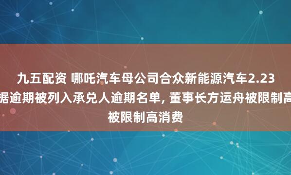 九五配资 哪吒汽车母公司合众新能源汽车2.23亿票据逾期被列入承兑人逾期名单, 董事长方运舟被限制高消费